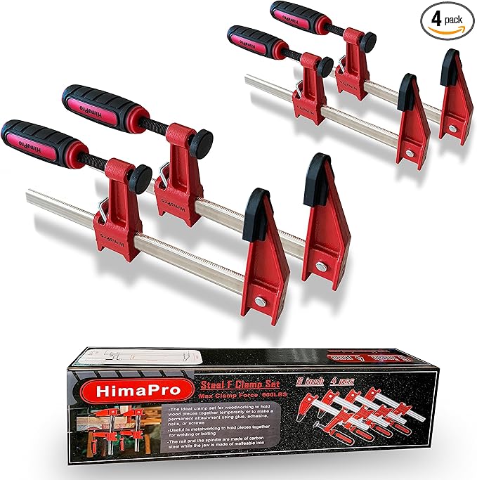 HimaPro 6 Inch Bar Clamp Set, 4 Pack 600 lbs Load Limit Medium Duty Quick Release Steel F Clamp, Ideal for Woodworking, Metalworking, and DIY Projects