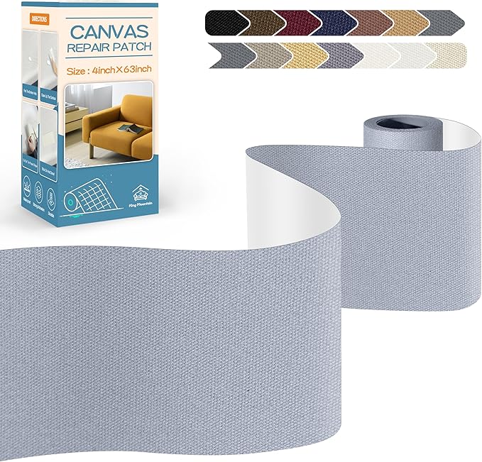 KING MOUNTAIN Canvas Repair Tape,Outdoor Gear Patch, 4×63 Inches,Waterproof,Self-Adhesive for Repairing Boat Covers,Sun Shades,Sofas,Tents,Lounge Chairs,Awnings (Light Grey 2.0)