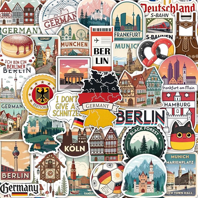 100Pcs Germany Stickers Small for Luggage, Water Bottle by BulbaCraft