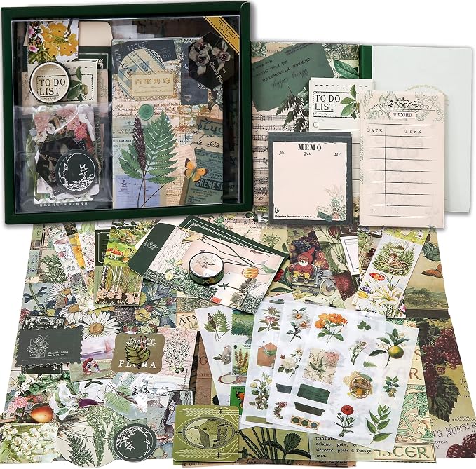 Scrapbooking Supplies Kit, Vintage Botanical Aesthetic Scrapbook Kit by emmoolife