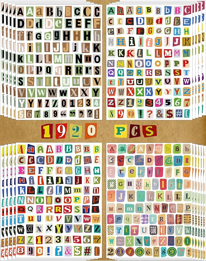 1920pcs Scrapbook Letter Stickers Ransom Vintage Junk Journal Stickers Numbers by Cranado