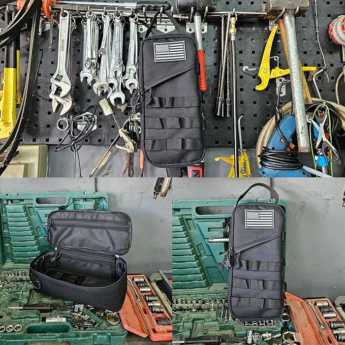 Heavy Duty Small Tool Bag with D-Ring Clip,Flag Patch&Shoulder Strap - Small Tactical Molle Zipper Tool Bag,EDC Storage Tool Bags for Men,Multipurpose Utility Work Organizer Bag