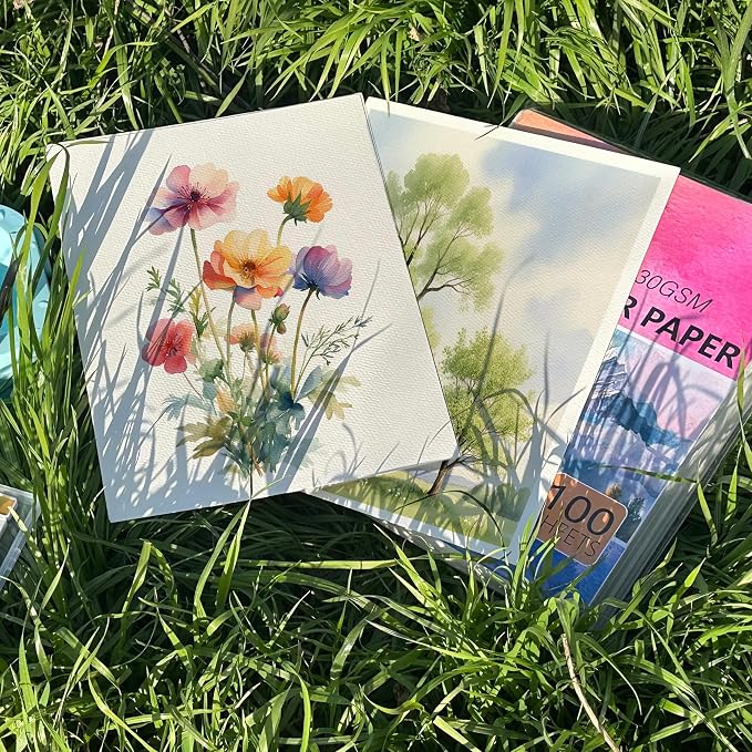 Threvortax 100 PCS Watercolor Paper 8.5x11 Inch 105LB/230GSM Cold Press Water - Image 3