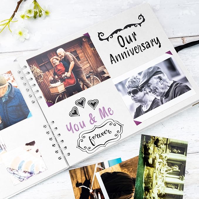 Bstorify Square Scrapbook Photo Albums 50 Pages White Thick Paper, Metal Corners - Image 7