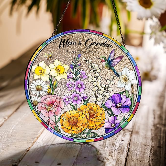 LOVELYPOD Custom Grandma Birth Flowers Stained Glass Sun Catcher, Grandmas - Image 3