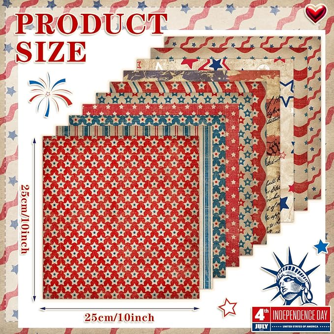HunnmingRe 20 Pcs 10x10'' Patriotic Quilting Fabric Square 4th of July Precut - Image 2