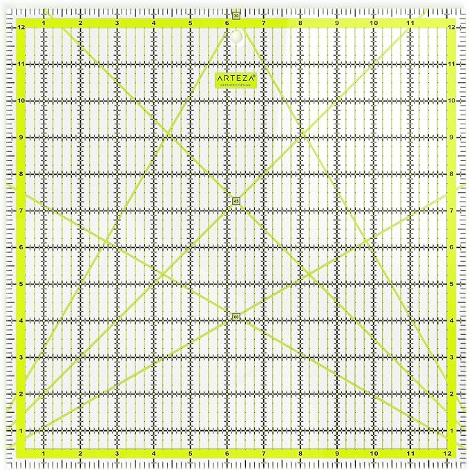 ARTEZA Quilting Ruler, 12.5x12.5in, Laser Cut Acrylic, Double Colored Grid Lines by ARTEZA