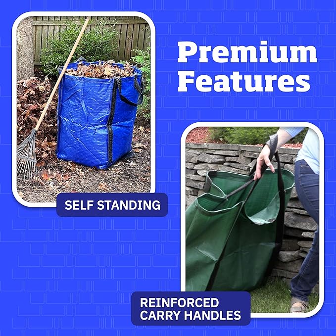 DURASACK Heavy Duty Home and Yard Bags 48-Gallon Reusable Self-Standing Lawn and Leaf Bags Garbage Can with Reinforced Handles, Gray