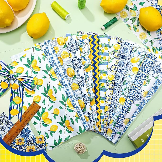 HunnmingRe 20 Pcs 10''x10'' Lemon Quilting Fabric Square Chinoiserie Precuts - Image 5