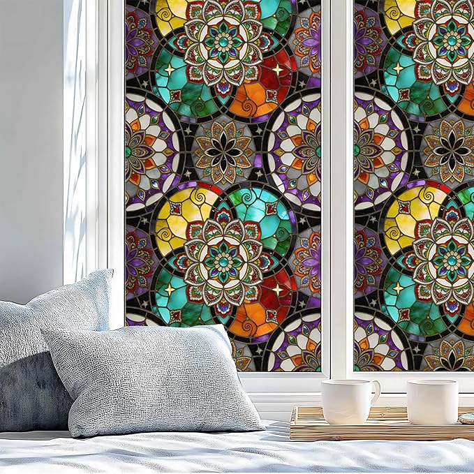 Stained Glass Window Privacy Film Static Cling by AOHMPT