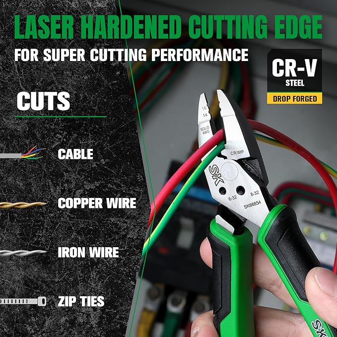 SK 7-Inch Multi-use Diagonal Pliers, 5 IN 1, Premium CR-V Steel Construction, Ergonomic Anti-slip Handle for Comfortable Grip