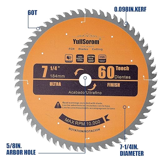 7-1/4" Ultra Finish Circular Saw Blade 60-Tooth with 5/8" Arbor for Wood