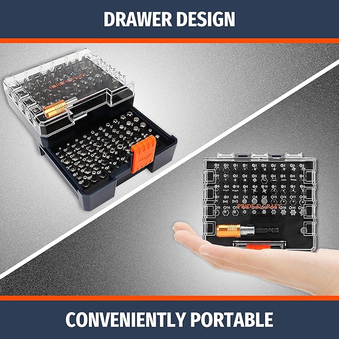PRIDE&CRAFT 102PC Screwdriver Bits Set With 1/4'' Quick Release Bit Holder, Premium Security Screwdriver Bit Set, Magnetic Drill Bit Holder