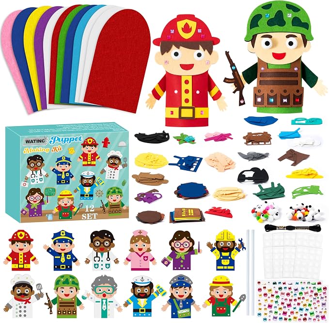 WATINC 12Pcs Hand Puppet Making Kit, Art Craft Felt Sock Puppet Toys, Creative by WATINC