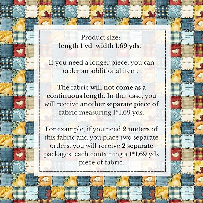 Patchwork Cotton Fabric Panel 61 x 36.6 Inches, Rustic Quilt Style Squares - Image 6