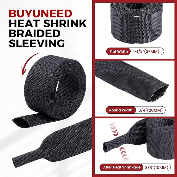 Heat Shrink Wire Loom 2:1 Shrinkable Braided Cable Sleeve 3/4 Inch ID-220ft - Image 2