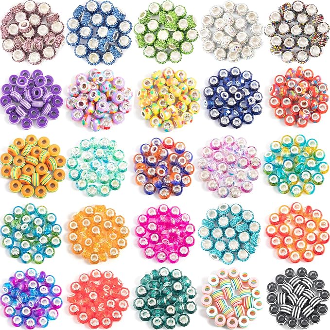 300 Pcs European Large Hole Beads, Zyehxed Assorted European Craft Beads Mixed - Image 4