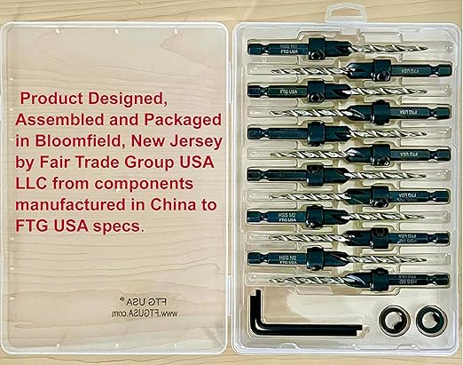 FTG USA 12 Pc #8 (11/64") Countersink Drill Bit Set for Wood with Tapered Drill Bit