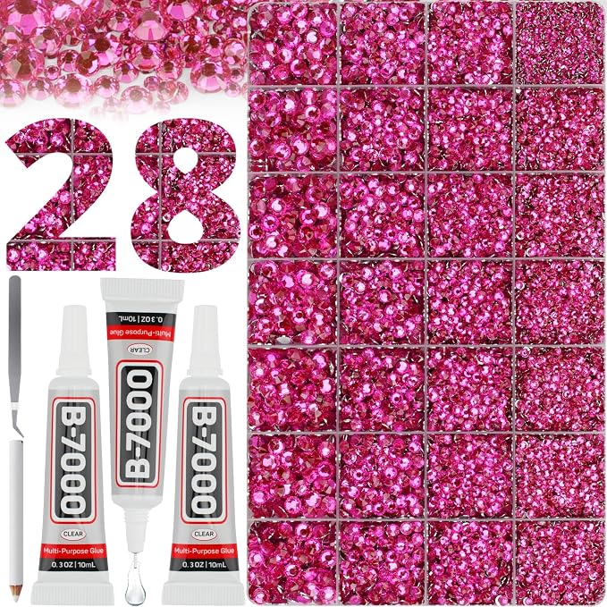 36000Pcs Dark Pink Rhinestones for Bedazzling, Flat Back Resin Rhine Stone by Worthofbest