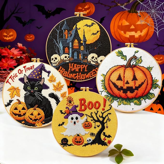 Zhenging Halloween Cross Stitch Kit w/Haunted House, Tassel | DIY Halloween - Image 2