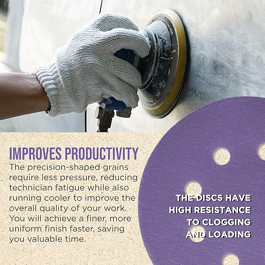 Dura-Gold Premium 220 Grit 5" Purple Film Ceramic Sanding Discs, 8-Hole Pattern, Box of 50 - Dustless Hook & Loop Backing Sandpaper for DA & Random Orbital Sanders - Sand Auto Paint, Wood, Woodworking