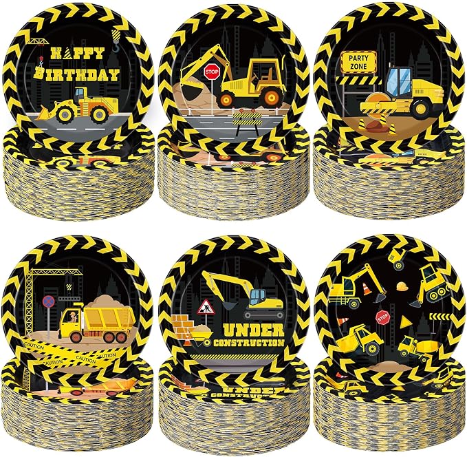 Funnymoom 60 Pcs Construction Birthday Party Decor 7 Inch Construction Cake by Funnymoom