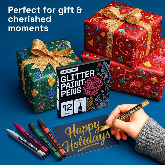 ARTISTRO 12 Glitter Paint Pens for Glass Marking, Rock Painting, Scrapbooking - Image 6