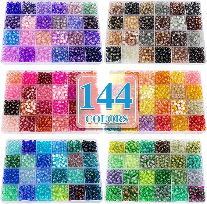 XSEINO About 7200pcs 144 Colors 6mm Crackle Glass Beads Bracelet Making Kit by XSEINOiscreating%EF%BC%81