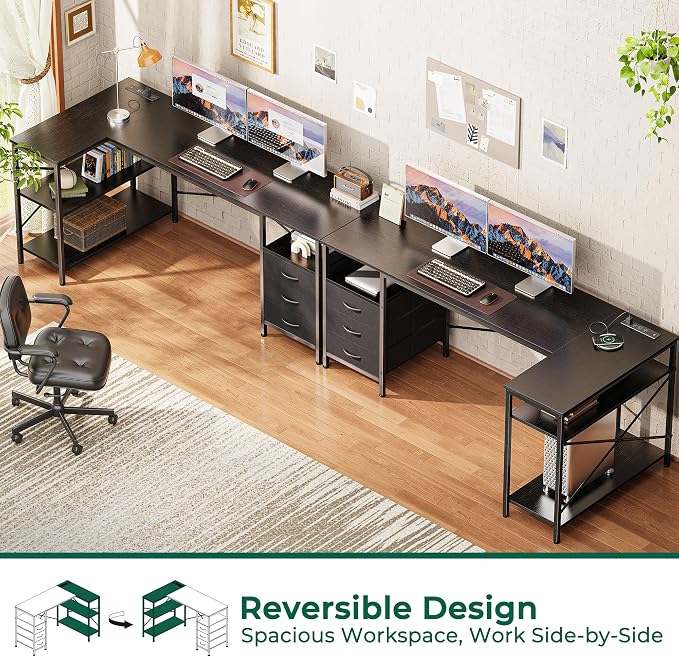 Huuger L Shaped Desk with Power Outlets, 63 Inch Reversible Computer Desk with - Image 4