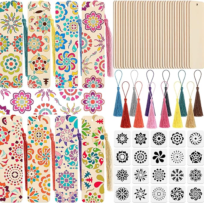 TaoBary 92 Pcs 6 x 2 Inch Floral Wood Bookmark Making Kit Includes 36 by TaoBary