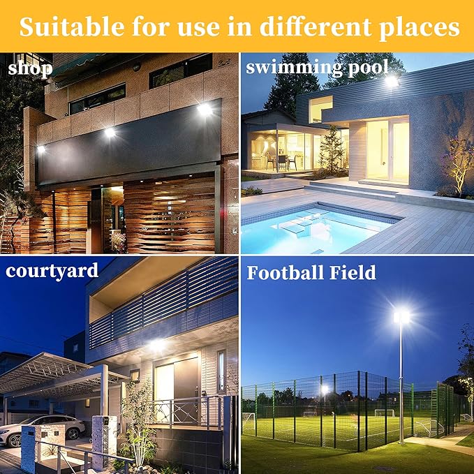ADYENA 150W LED Flood Lights Outdoor Plug in, 15000 LM Super Bright Security Lights, IP66 Waterproof LED Work Light, 6000K Daylight White Floodlights for Garage Yard Garden Playground(2 Pack)