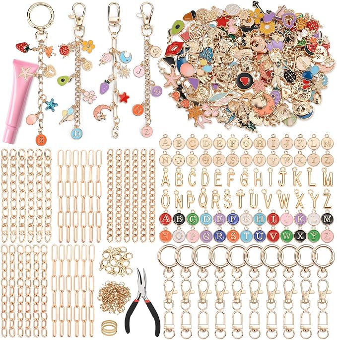 500Pcs Charms Lip Gloss Keychain Making Kit, DIY Craft Supplies by selizo
