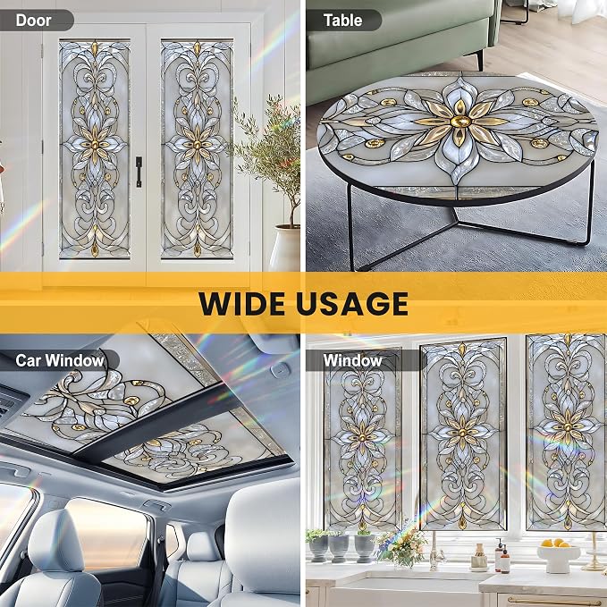 Stained Glass Window Privacy Film: Non-Adhesive Sun and Landscape Mosaic Design - Image 8