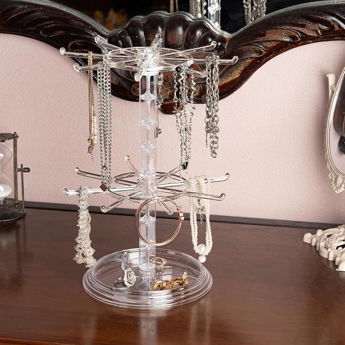 2 Tier Rotating Jewelry Display Stand, Necklace Holder, Jewelry Tree Stand - Image 5