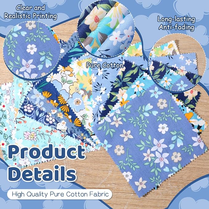 84 Pcs Blue Charm Packs for Quiltings, Cotton Quilting Fabric Bundles, 5 x - Image 4