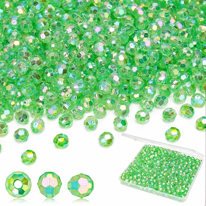 BONNY BOXX 1000pcs 6mm Acrylic Faceted Round Crystal Beads Transparent Green AB by BONNY+BOXX