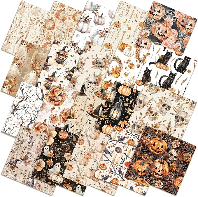 HunnmingRe 20 Pcs 10''x10'' Boho Halloween Quilting Fabric Square Spooky Ghost by HunnmingRe
