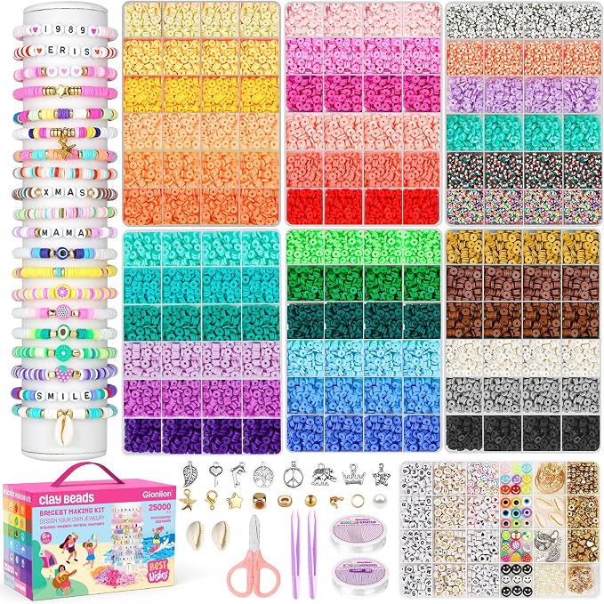 Gionlion 25000 Pcs Clay Beads Bracelet Making Kit Abundant Single Color Heishi by Gionlion
