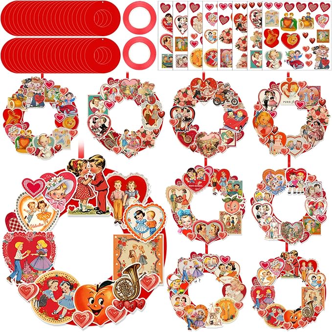 Hollowfly 48 Sets Vintage Valentine's Day Wreath Craft Kits by Hollowfly