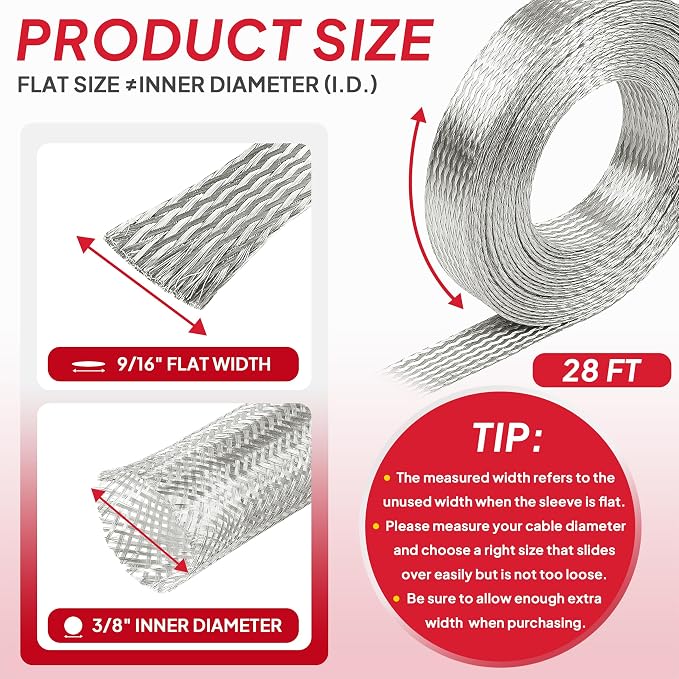 Tinned Copper Braid Cable Wire Shielding Sleeve Ground Straps Protection Flat - Image 3