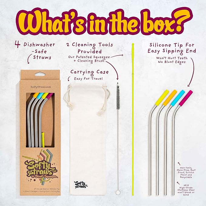 Softy Straws Premium Reusable Stainless Steel Drinking Straws - Image 2