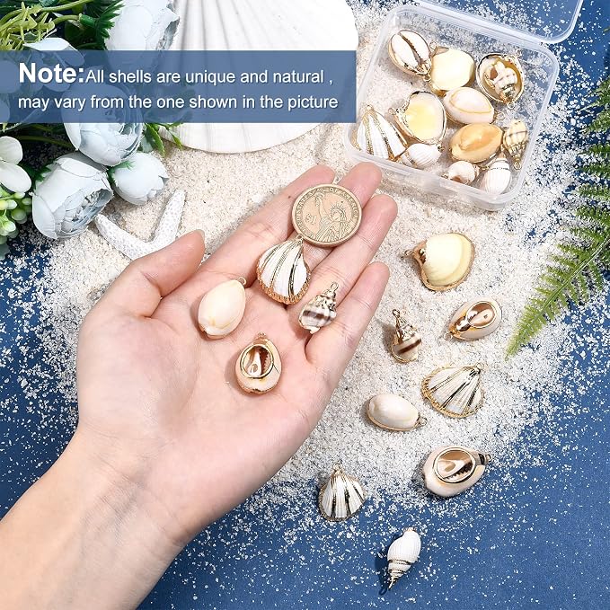 SUNNYCLUE 1 Box 24Pcs 6 Style Electroplate Spiral Seashells Charm Craft Charms - Image 3