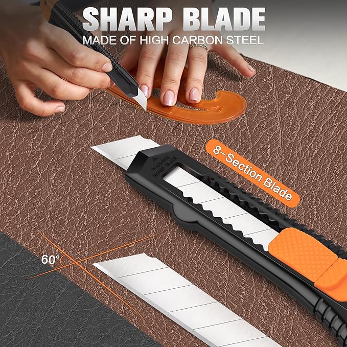 Retractable Utility Knife, 4 Pack Box Cutters with 18mm Snap-Off Blade for Paper, Plastic, Cardboard
