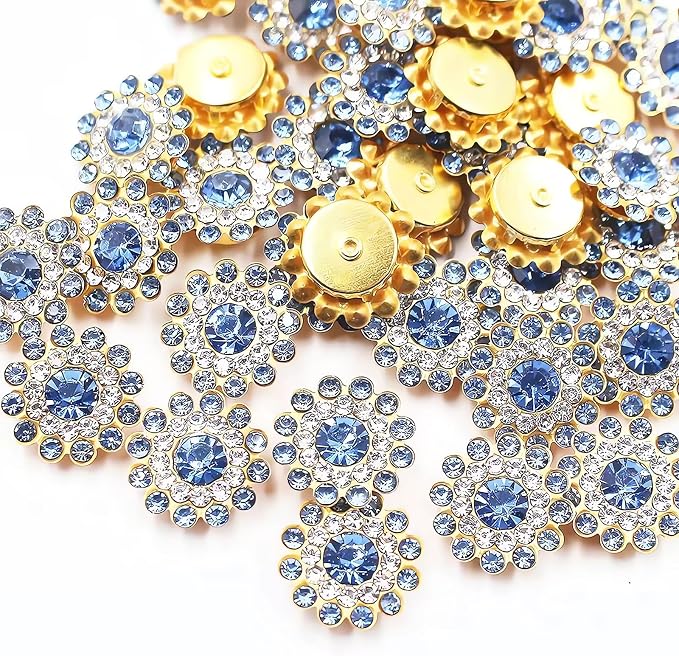 14mm 150pcs Crystals Sky Blue Glass Gems Sew on Rhinestones, Metal Base Claw by Unknown