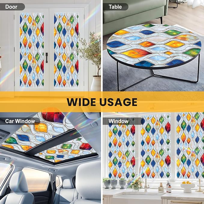 Stained Glass Window Privacy Film: Non-Adhesive Sun and Landscape Mosaic Design - Image 8