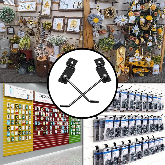 120 Packs Slatwall Hooks 6 and 8 Inch Slatwall Accessories Slat Wall Hooks Heavy Duty Pegboard Hooks for Room Garage Shop Retail Display