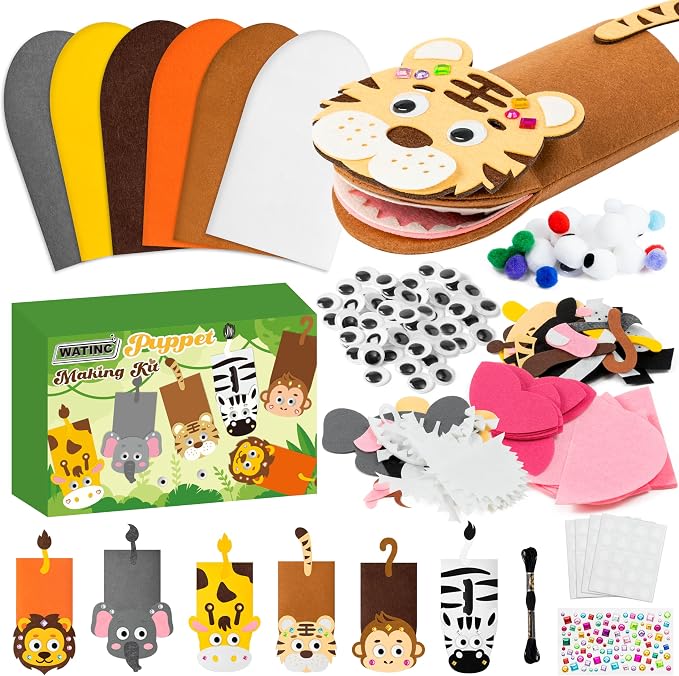 WATINC 6Pcs Hand Puppet Making Kit, Art Craft Felt Sock Puppet Toys, Creative by WATINC