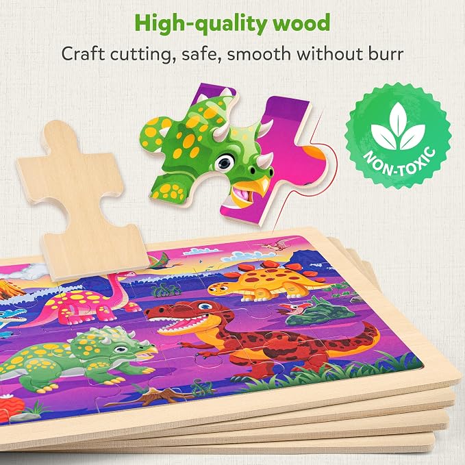 SYNARRY Large Wooden Dinosaur Puzzles - Image 4