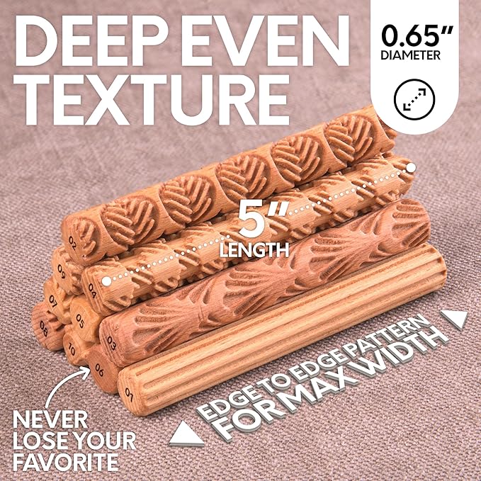 Byllstore Clay Texture Rollers | 10-Pack | 5 in x 0.65 in | Premium Wooden - Image 5