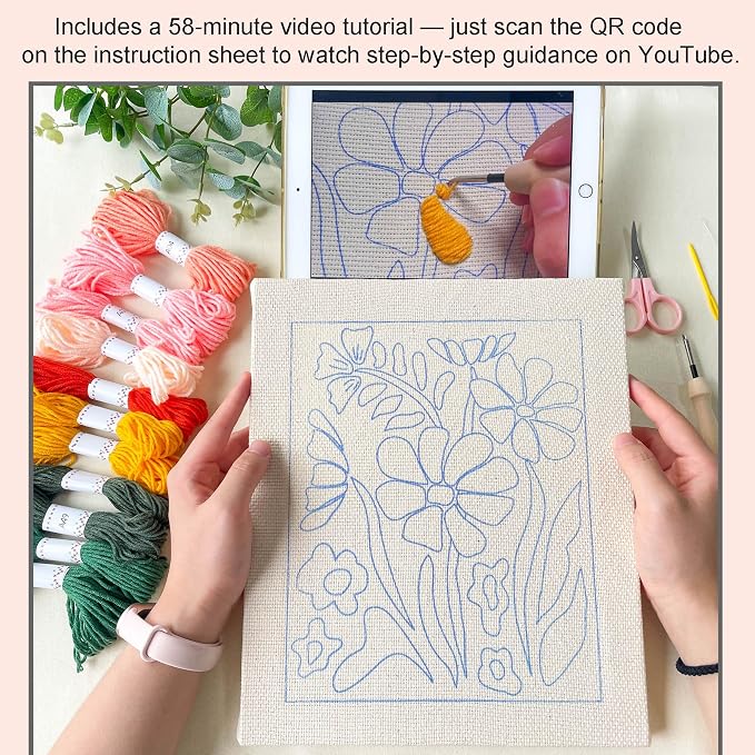 Silentsea Punch Needle Kit for Beginner Adults – Flower Embroidery Frame Kit - Image 2